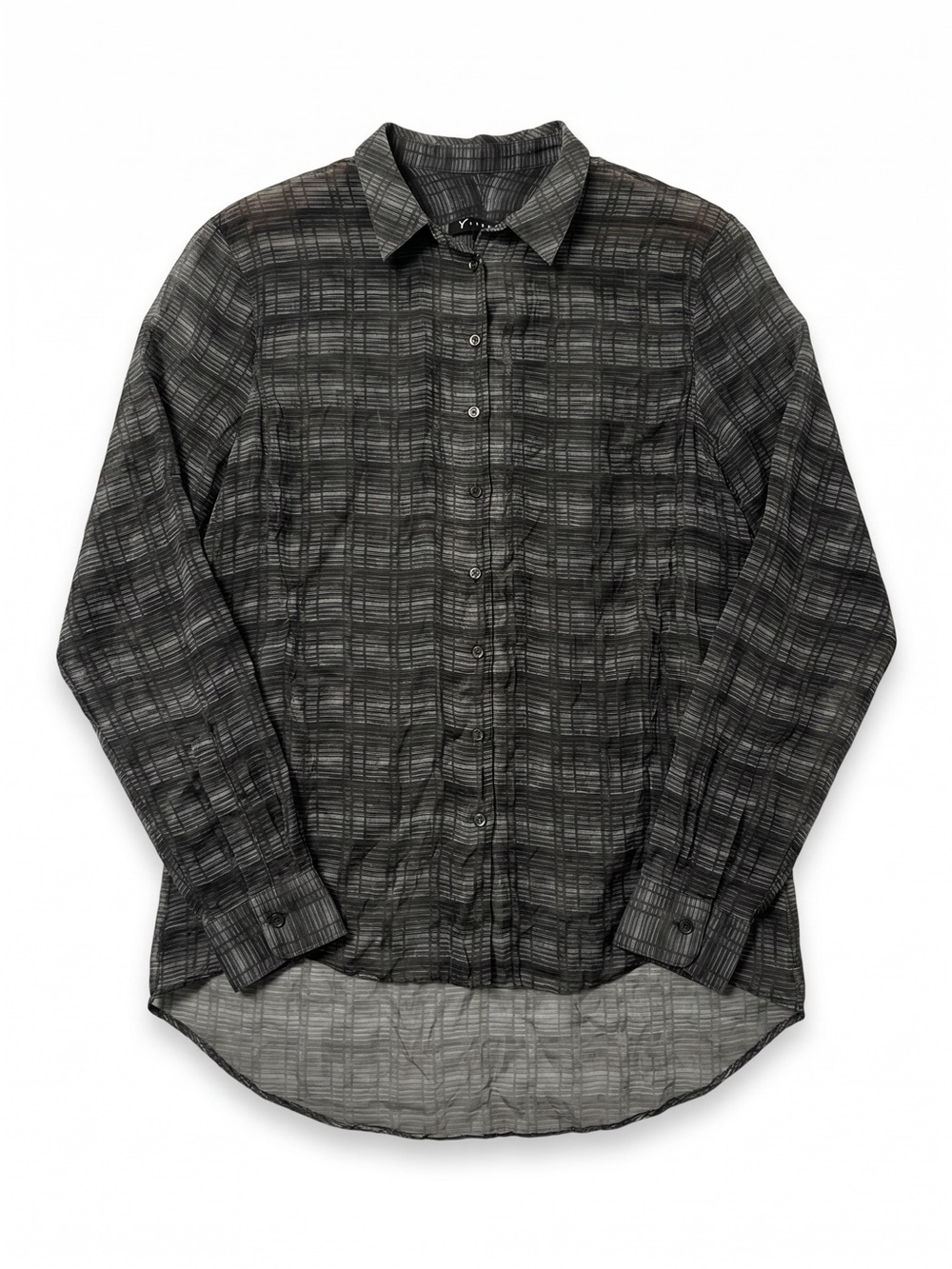 Theyskens Theory Women’s Small 100% Silk Chiffon Blouse Gray Button Front